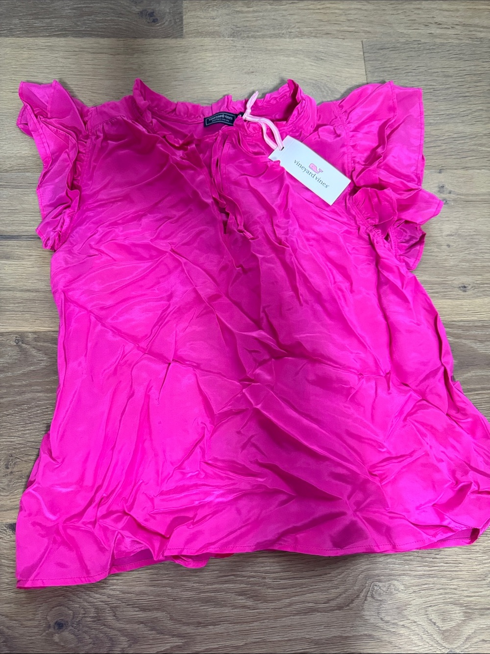 Vineyard Vines Neon Pink Ruffle Sleeve Blouse